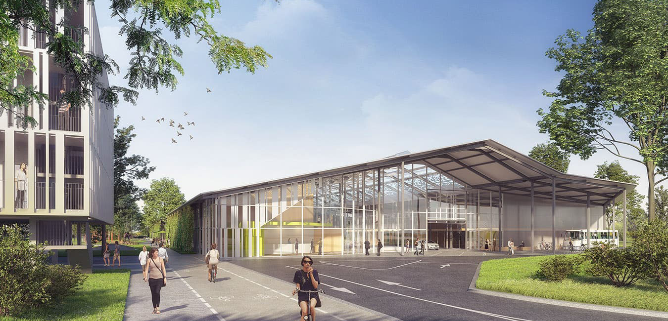 Vue depuis l'entrée du projet - PEX Toulouse - Frédérique Hoerner et Eric Ordonneau Architectures