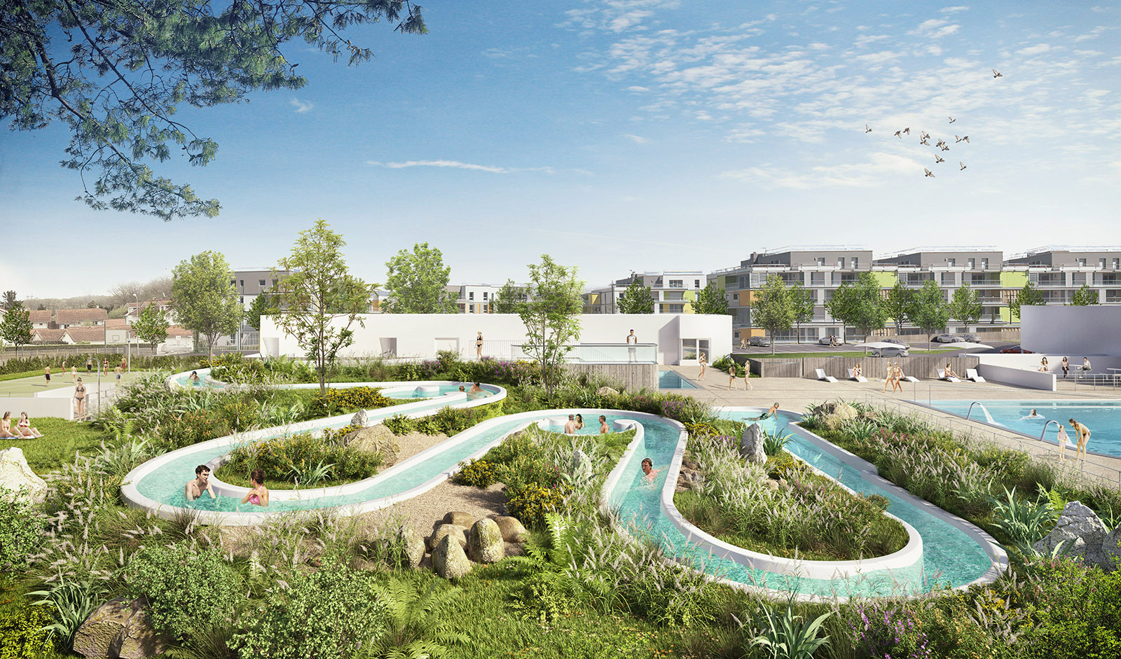 SGP - Vue des bassins extérieurs - BVL Architecture