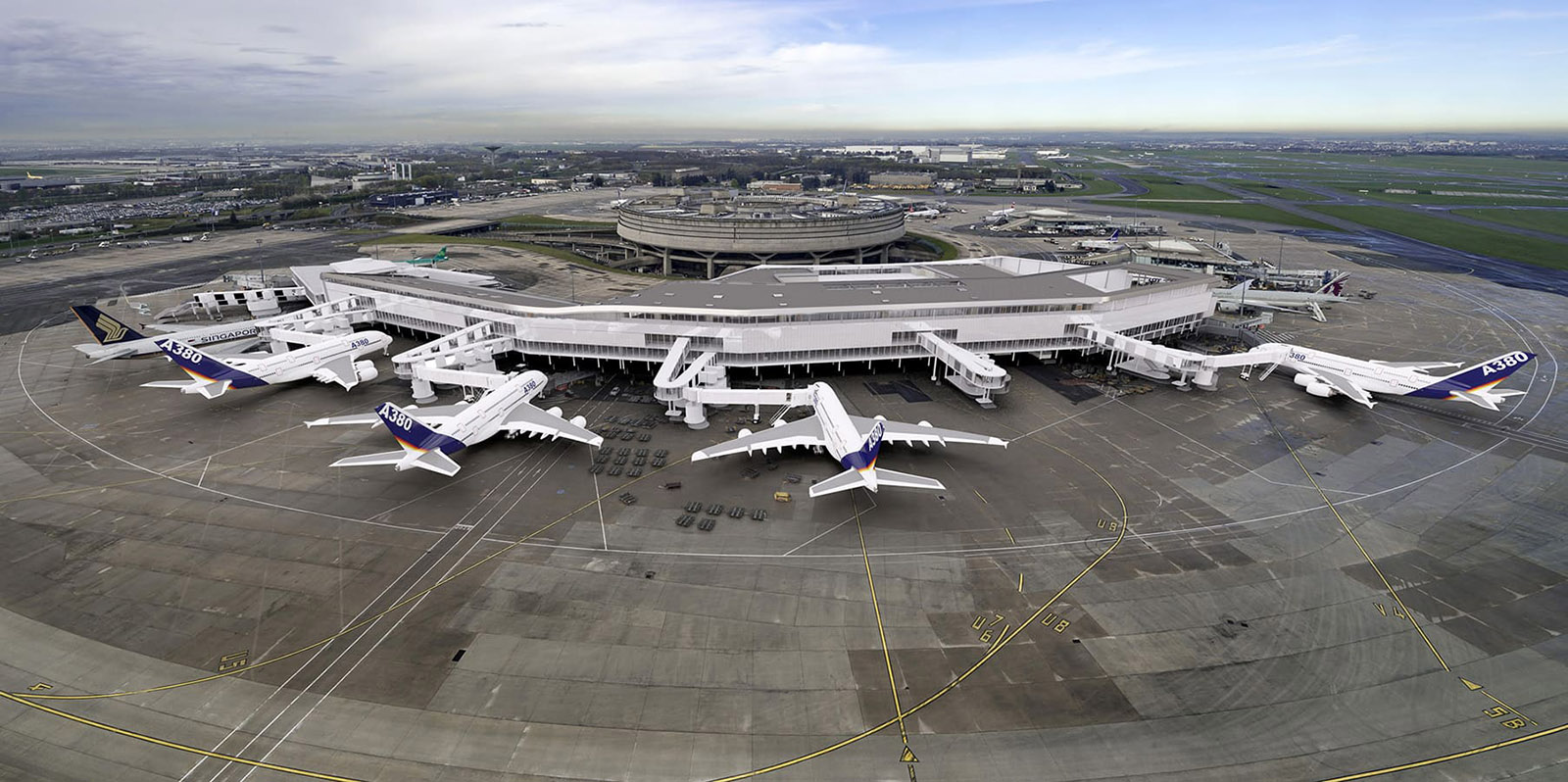 Perspective aérienne - Terminal 1 Paris Charles De Gaulles - ADP