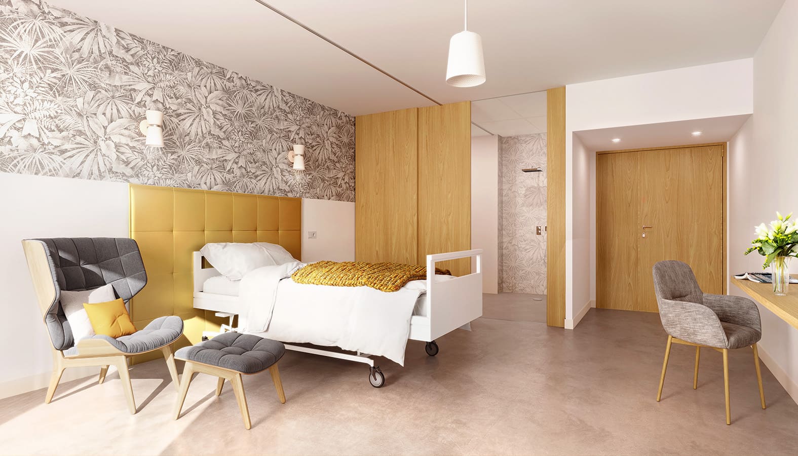 Ehpad Léobardy a Limoges - Perspective d'une chambre - BVL Architecture