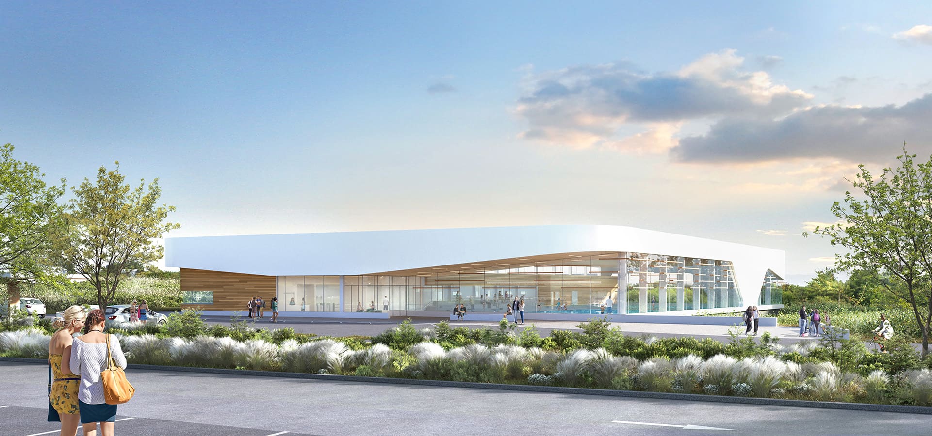 centre aquatique de Calais - Vue du parking - BVL Architecture
