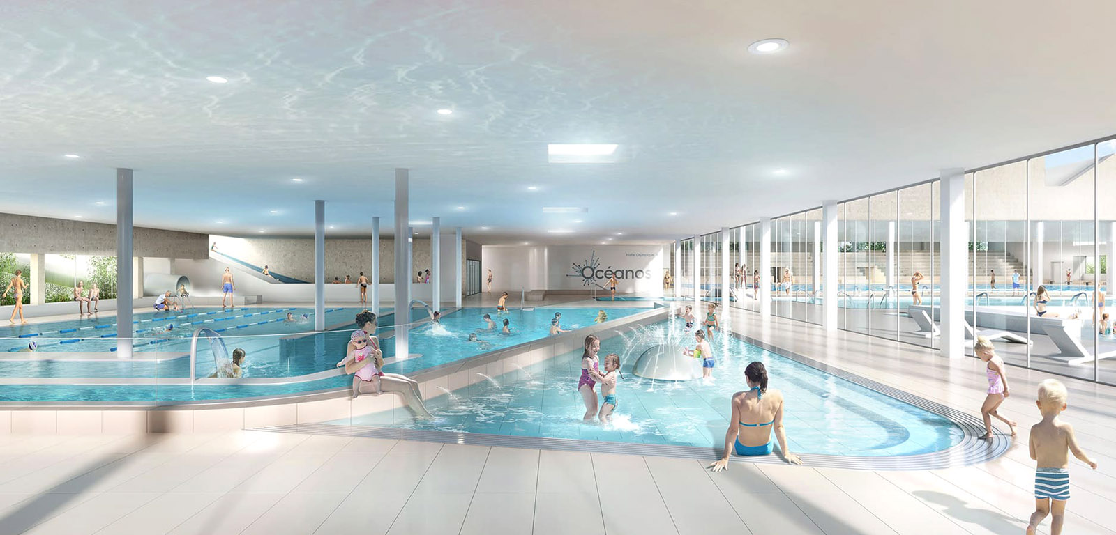 Perspective du bassin ludique - Centre aquatique de Mérignac - BVL Architecture